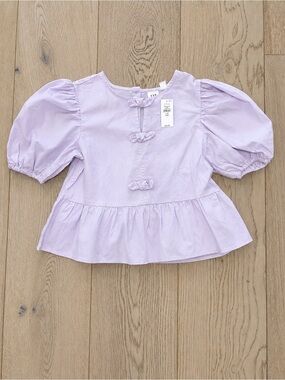 NWT GAP KIDS [$40] Puff-Sleeve Peplum Top in Light Purple